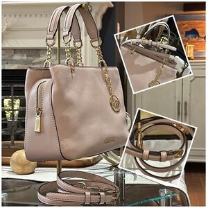 Authentic Michael Kors Lillie Medium Pebbled Leather Satchel in Powder Blush